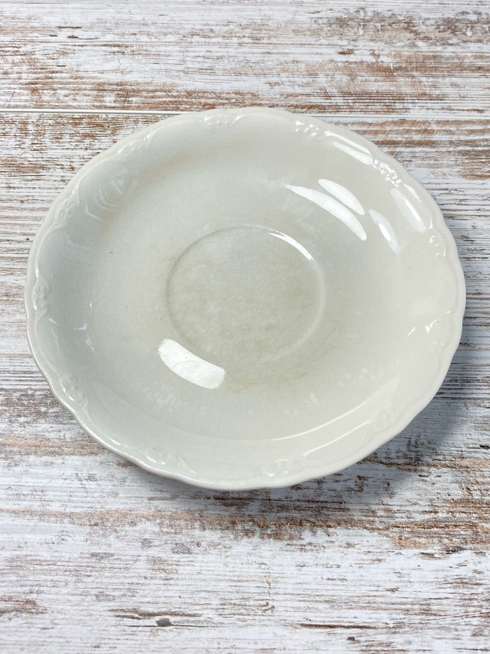 Vintage Crown Pottery Co 1937 Evansville IN 6" Scalloped Saucer
